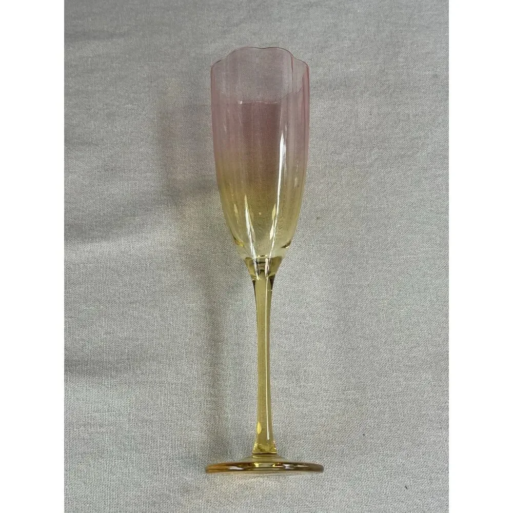 Anthropologie Lille Coupe Champagne Glasses Set of 8 Ombre Scalloped Glass